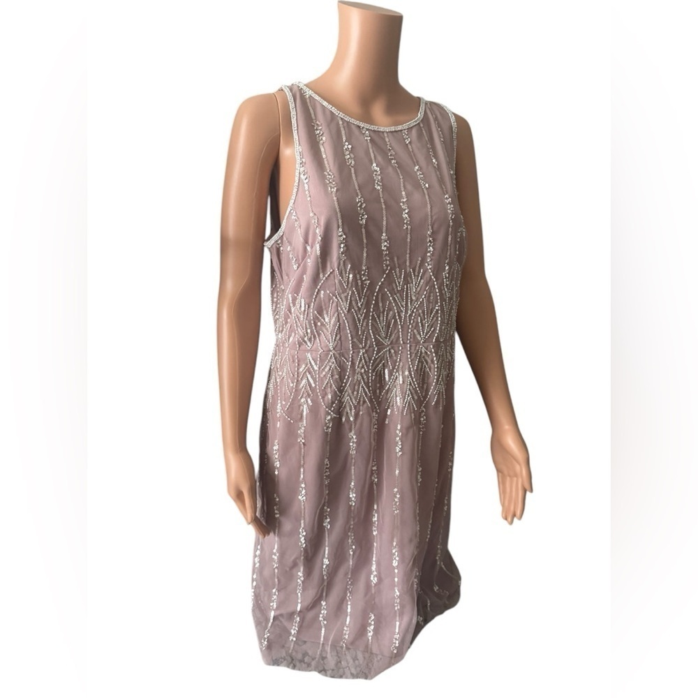 Papell Studio Sleeveless Sequins/Beaded Mesh Crew Neck Women’s Size 14 Dress